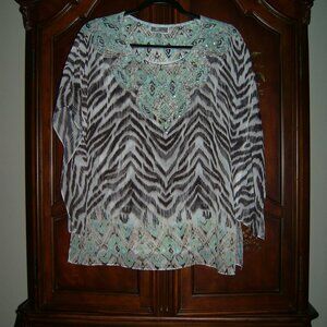 JM Collection Sunset Breeze Sequin Layered Blouse, Size PL